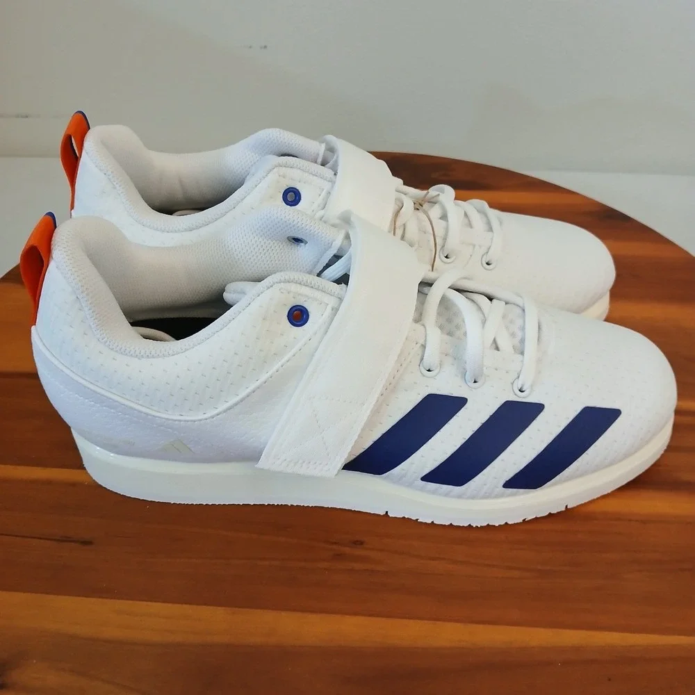 Adidas Powerlift 5 Mens 7.5 White Blue Adipower Training Weightlifting Shoes